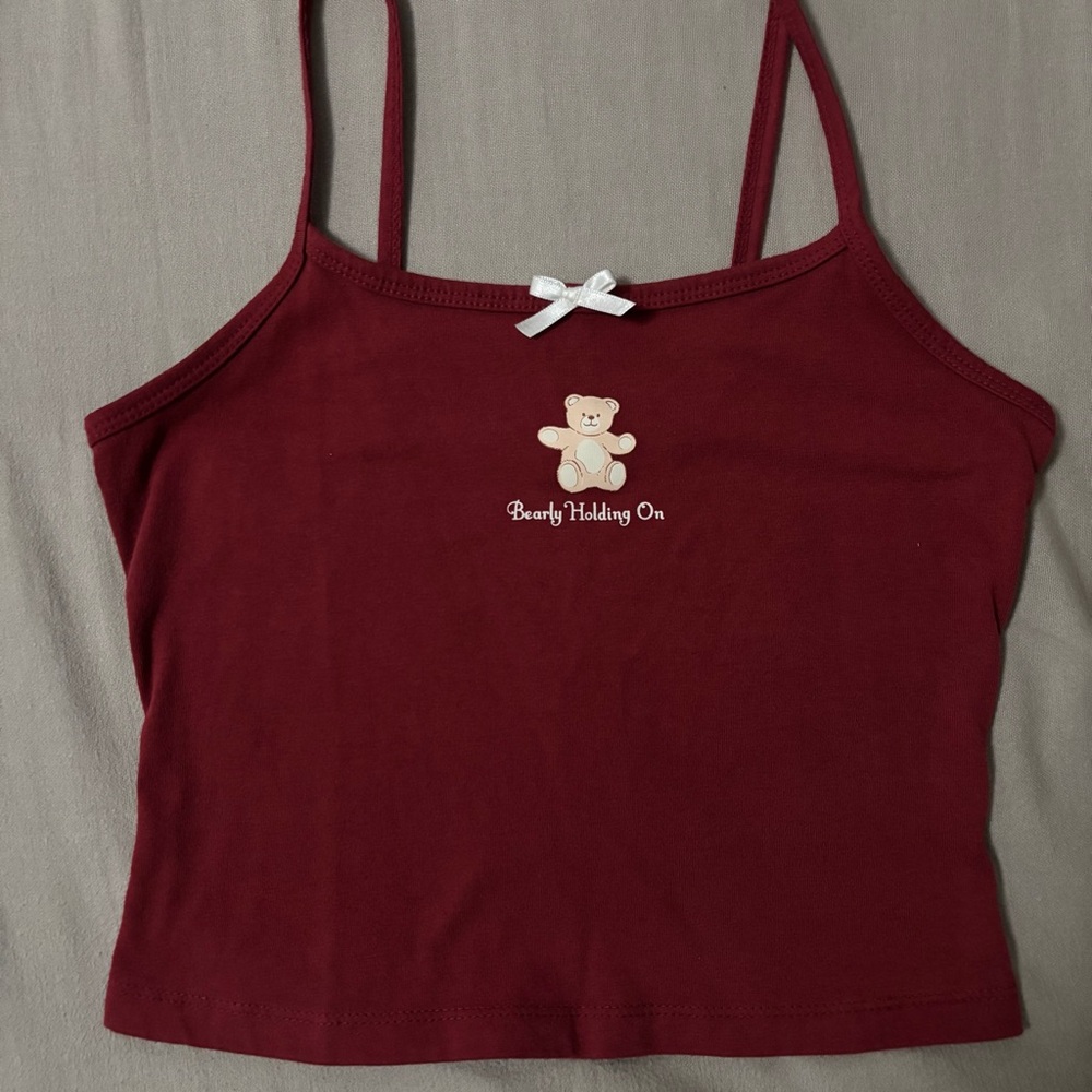 Wild Fable Maroon Camisole with Bear Graphic